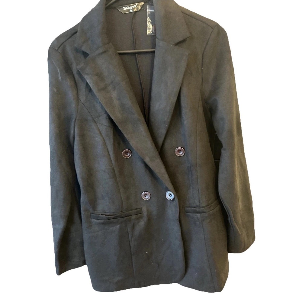 New Women's Double Breasted Blazer Faux Suede M Black Office Professional Classy